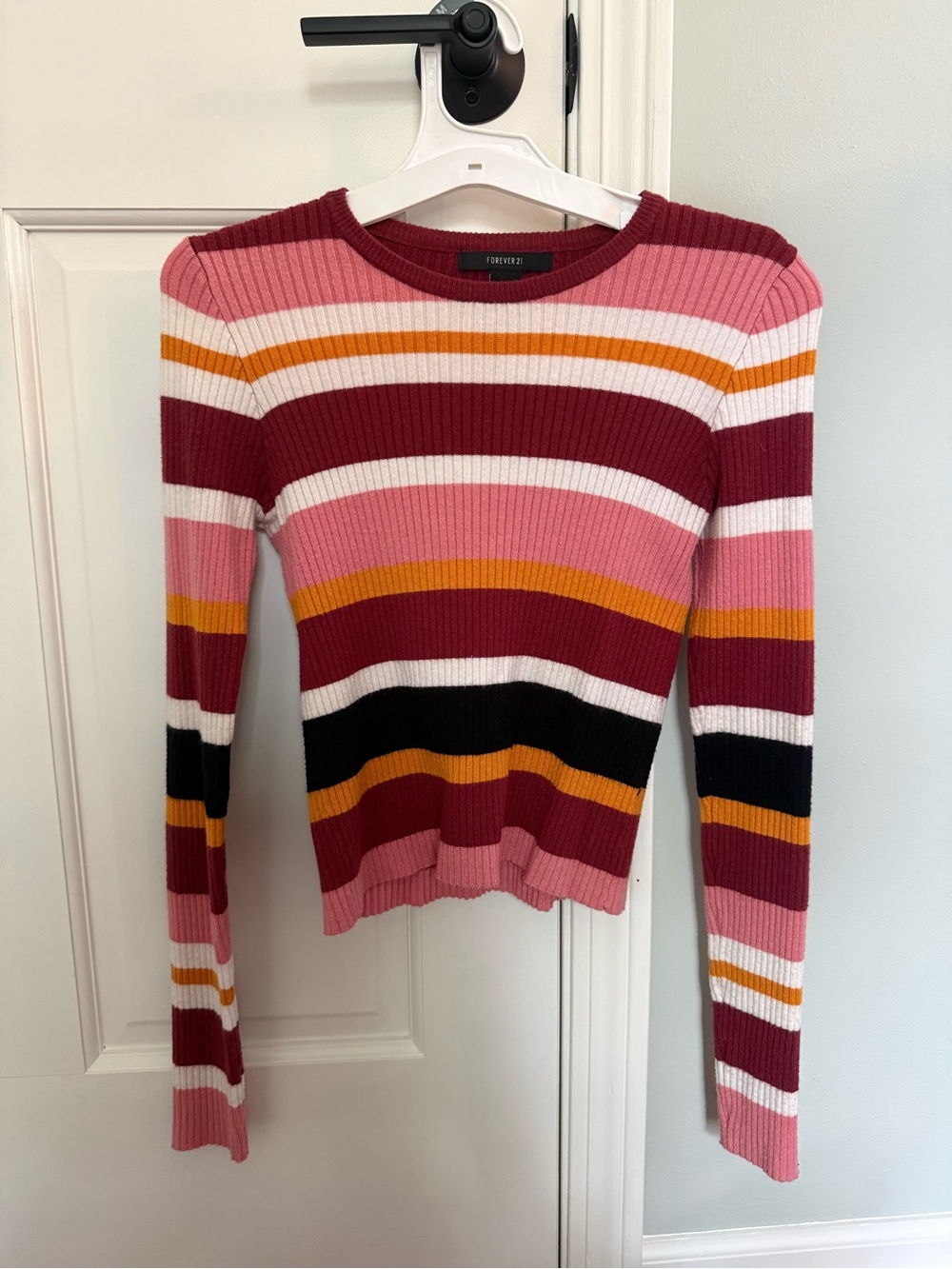Forever 21 Multicolor Striped Ribbed Knit Long Sleeve Top